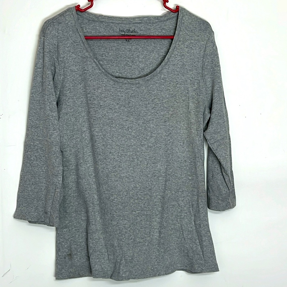 🌞 Bay Studio Heather gray scoop neck 3/4 sleeves cotton shirt women size XL